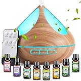 VAAGHANM Aroma Diffuser Diffusoren 500 ml mit 8 ätherischen Ölen, Aromatherapie-Diffusoren, Lufterfrischer, Luftbefeuchter mit Fernbedienung, 4 Timer für Schlafzimmer, Braun